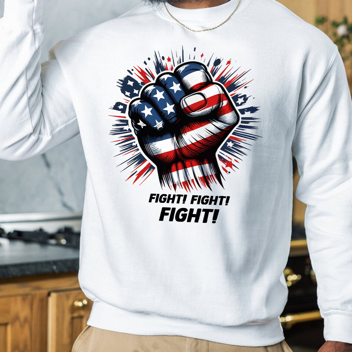 Teesdily | American Fight Unisex Shirt, Hand Fist American Flag Sweatshirt Hoodie Mug, American Pride Crewneck Shirt, Patriotic Gifts