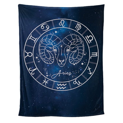 Teesdily | Aries Personalized Fleece Blanket With Name Horoscope Design Sherpa Blanket Zodiac Sign Constellation Astrology Adult Kid Birthday Gifts