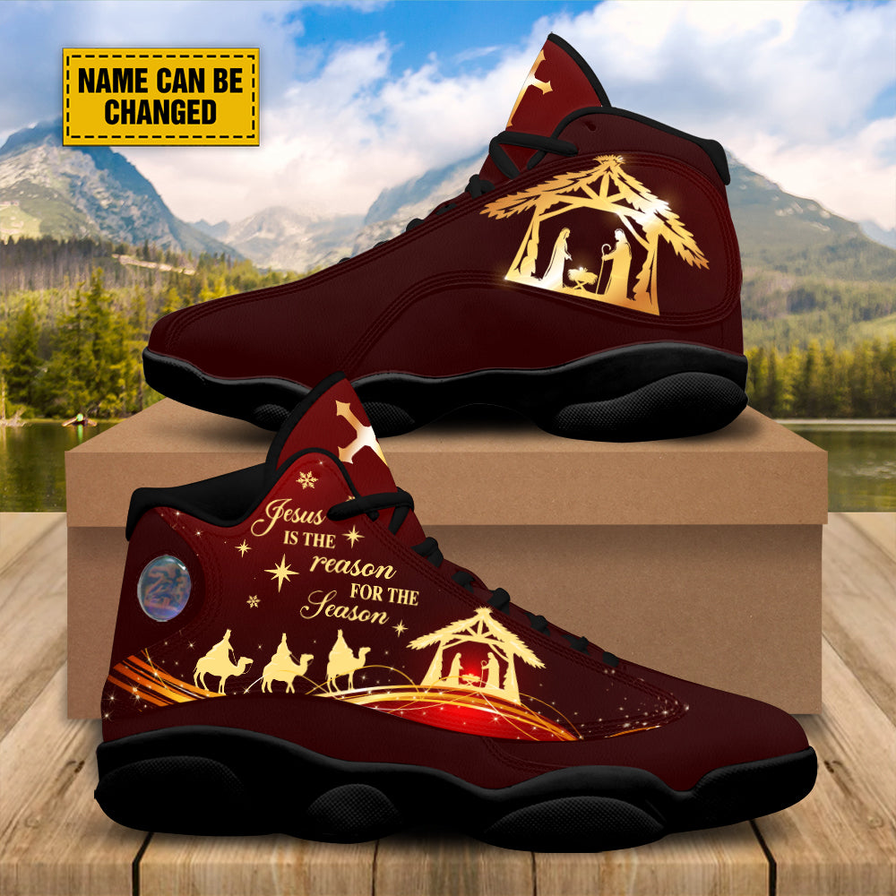 Teesdily | Customized Jesus Nativity Jesus Birth Christmas Basketball Shoes, Jesus Is The Reason For Season Xmas Unisex Shoes