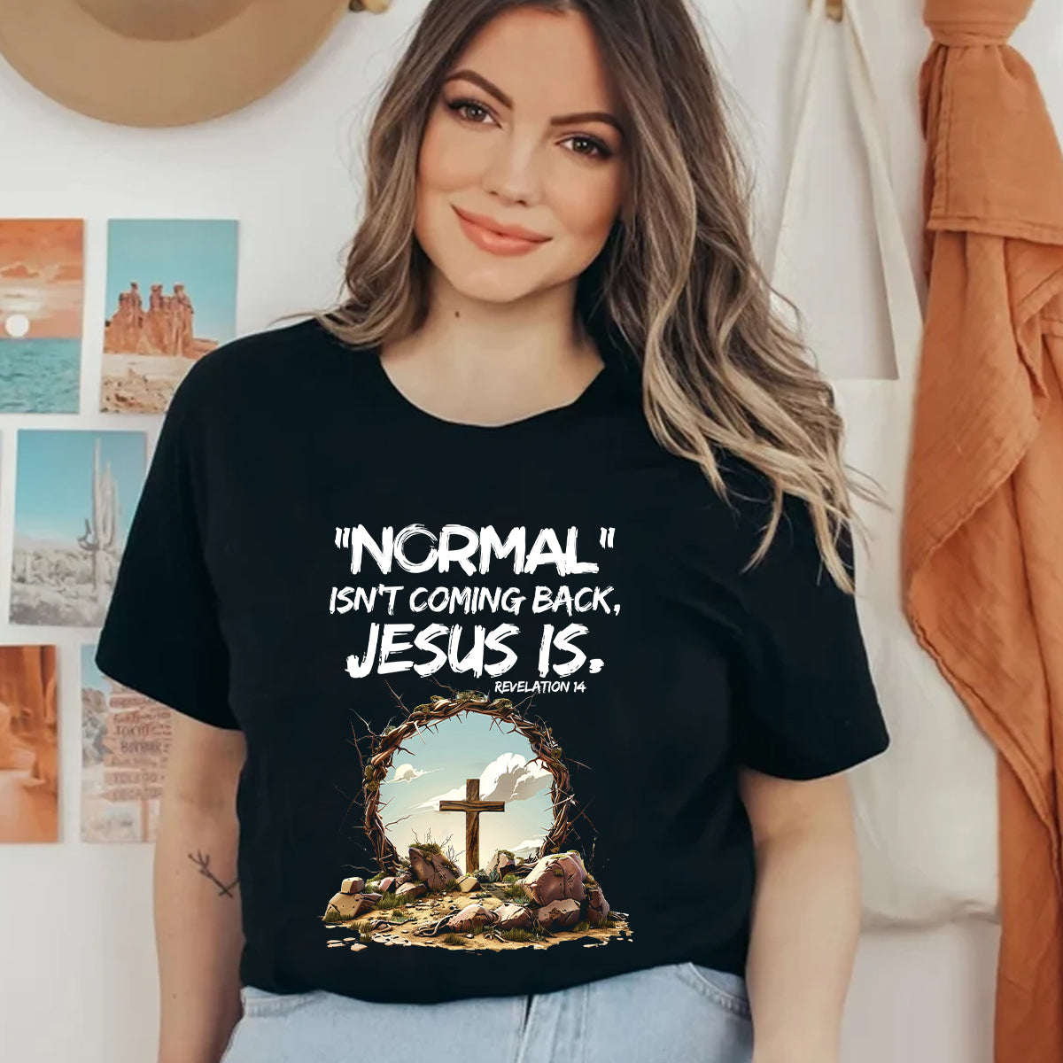 Teesdily | Jesus Cross And Crown Tee, Bible Verse Jesus Shirt, Normal Isnt Coming Back Jesus Is Sweatshirt Hoodie Mug, He Has Risen Christian Gifts