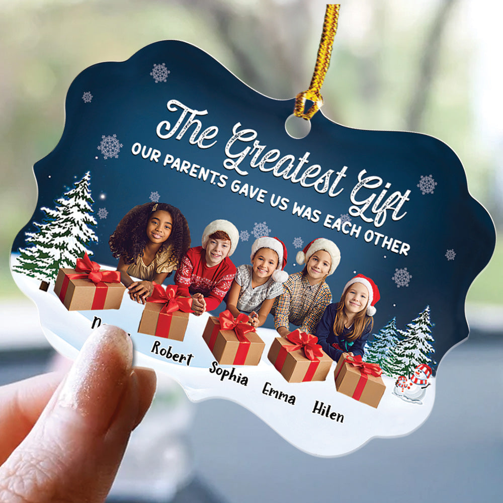 Teesdily | Customized Family Gift Acrylic Christmas Ornament, The Greatest Gift Our Parents Gave Us Was Each Other Xmas Gift