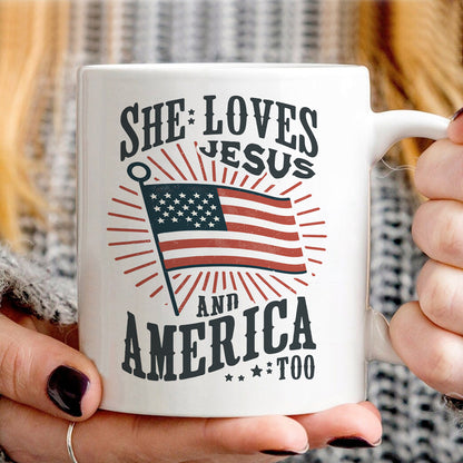 Teesdily | American Flag Tshirt, She Loves Jesus And America Too, Indepdence Day Sweatshirt Hoodie, Christian Gifts Mug