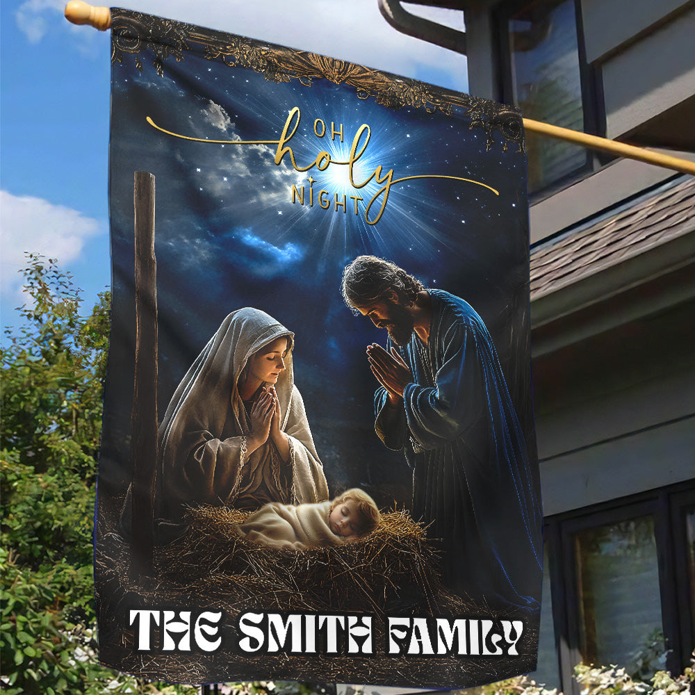 Teesdily | Customized Christmas Nativity Scene O Holy Night Garden Flag, Jesus Christ Christmas House Flag, Xmas Gift Decor Yard