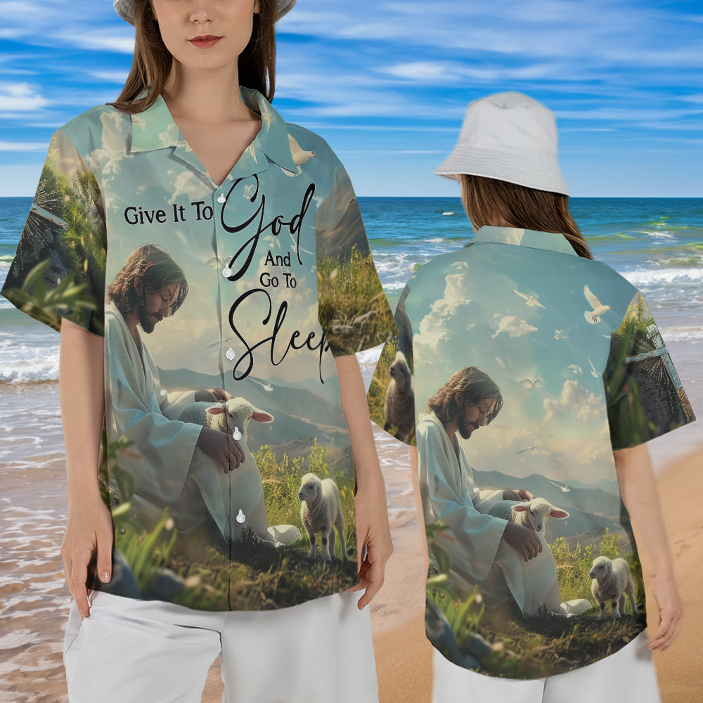 Teesdily | Jesus With Lambs Hawaiian Shirt, Give It To God And Go To Sleep Hawaii Set, Christian Art Bird Hawaii Outfit Summer, Beach Aloha Gift Men