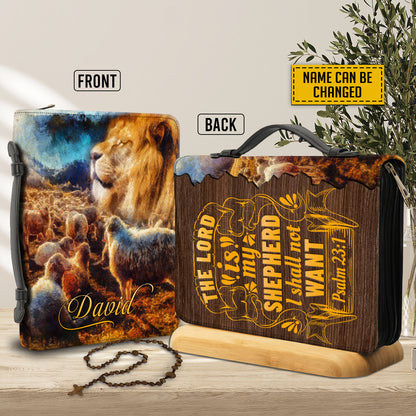 Teesdily | Jesus Lion And Lamb Personalized Bible Bags, The Lord Is My Shepherd Bible Cases, God Bible Verse Bible Cover With Handle, Christian Gifts