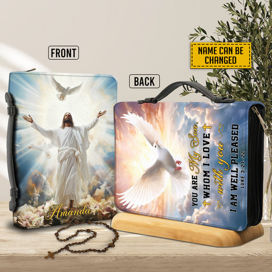 Teesdily | Customized Jesus Lover Bible Case Jesus Believer Bible Protector Jesus Heaven Bible Holder Son Of God I Am Well Pleased Religious Gift