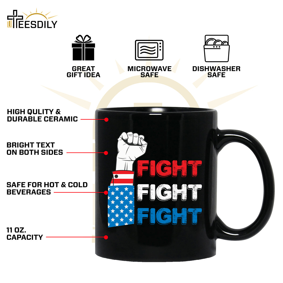 Teesdily | Fight America Shirt, Fight Fight Fight T-shirt, Fight For Freedom Sweatshirt Hoodie Mug, America Pride Shirt, Patriot Gifts For Men Women