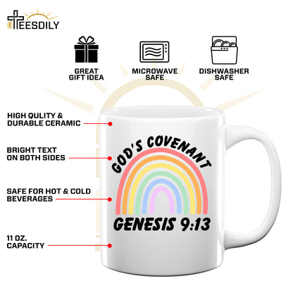 Teesdily | Jesus Rainbow Shirt, God's Covenant Genesis 9:13 Tee Sweatshirt Hoodie Mug, Jesus Lovers Gifts, Christian Rainbow Shirt, Bible Verse Tee