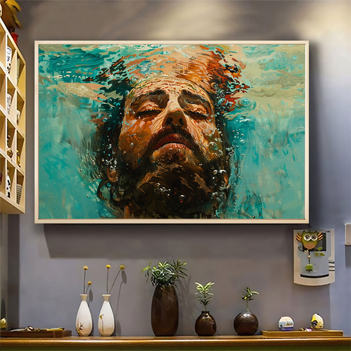 Teesdily | Jesus Portrait Watercolor Art Print, Jesus Christ Wall Art, Christian Home Decor, Jesus God Believer Gifts Poster No Frame/ Wrapped Canvas