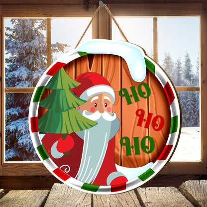 Teesdily | Santa Claus Christmas Front Door Sign, Merry Christmas Home Decor, Rustic Merry Christmas Sign Wooden Hanging Sign, Front Door Welcome