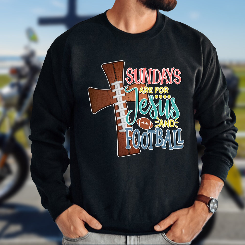 Teesdily | Christian Sundays Are For Jesus And Football Shirt, Jesus Cross Football Sweatshirt, Halftime Show Hoodie Mug Sport Gift