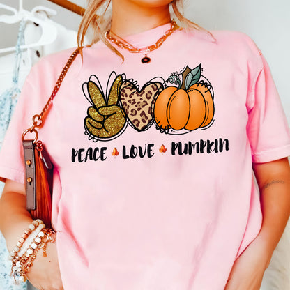 Teesdily | Peace Love Fall Pumpkin Shirt, Happy Holiday Tee Sweatshirt Hoodies, Fall Vibes Mug, Fall Shirts For Women Faith