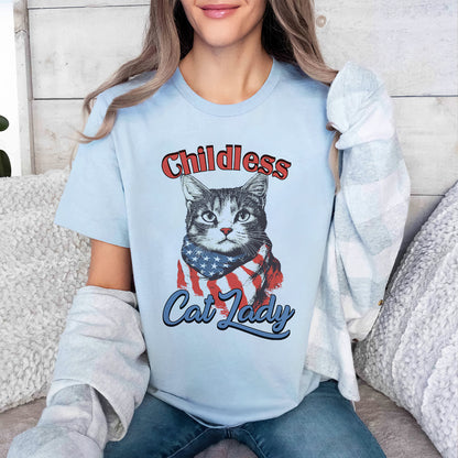 Teesdily | Childless Cat Lady Shirt, Childless Cat Lady For Ka-mala T-shirt, Cat American Flag Sweatshirt Hoodie Mug, Cat Lover Gift