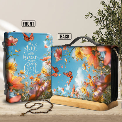 Teesdily | Jesus Pansies Butterfly Bible Cover, Be Still And Know That I Am God Bible Case, Religious Gifts For Women Bible Cover With Handle