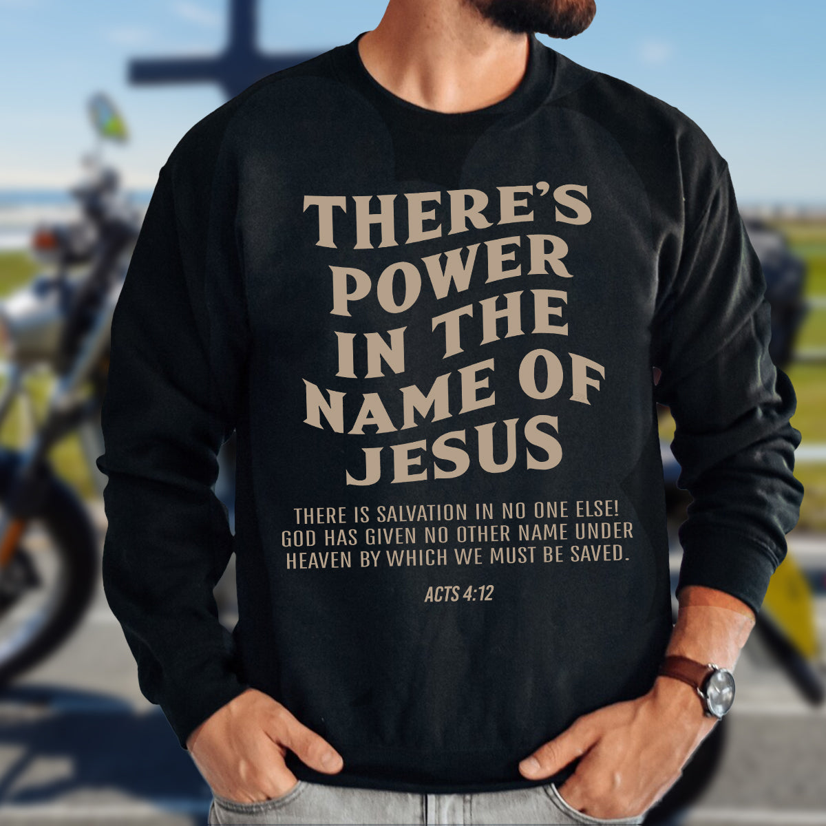 Teesdily | There's Power In The Name Of Jesus Acts 4:12 Jesus Shirt, Name Of Jesus Hoodie, Power Of Jesus Sweatshirt, Christian Mug