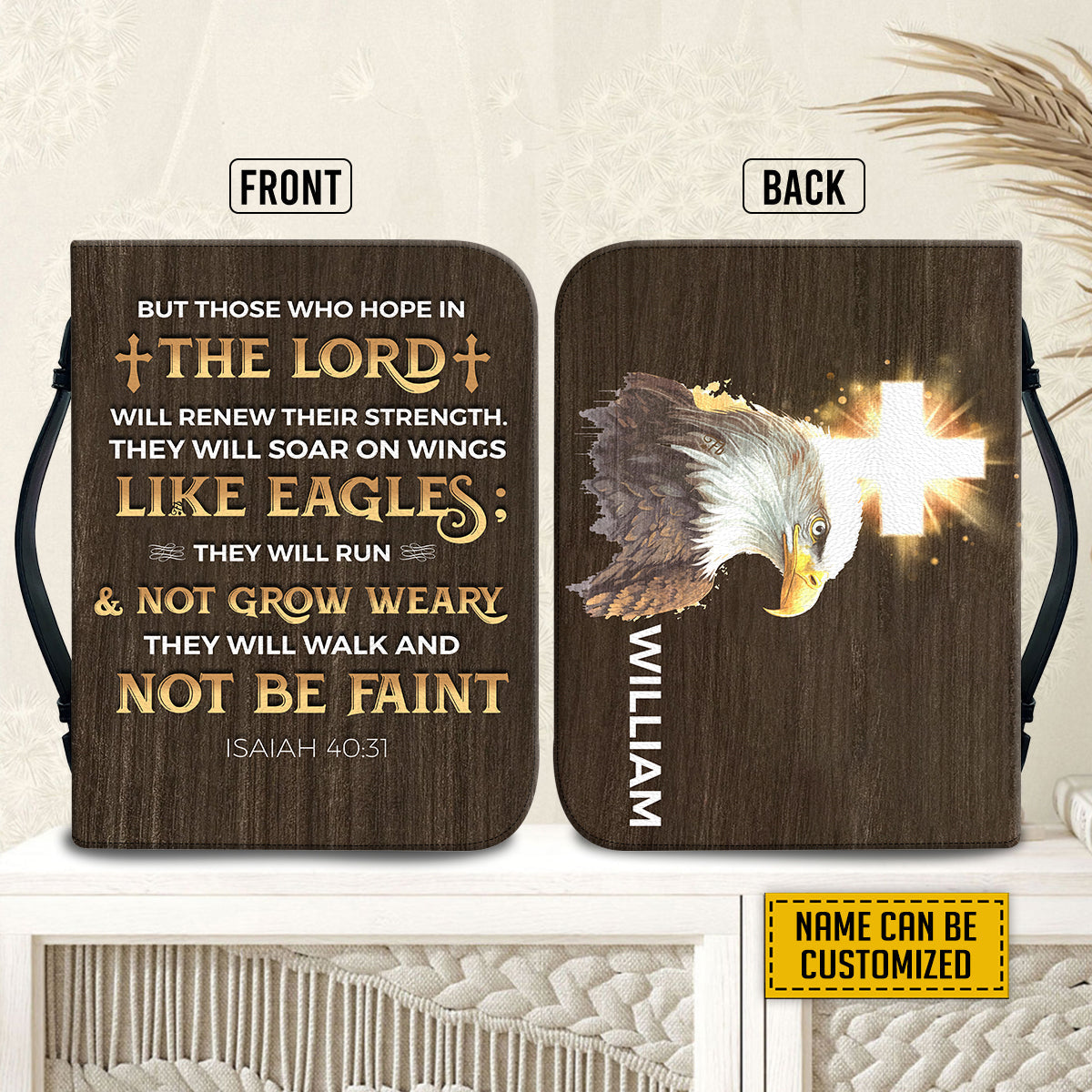 Teesdily | Eagle Christian Cross Customized Bible Cover, Isaiah 40 31 Verse Bible Study, Religious Bible Holder, God Faith Bible Cover With Handle