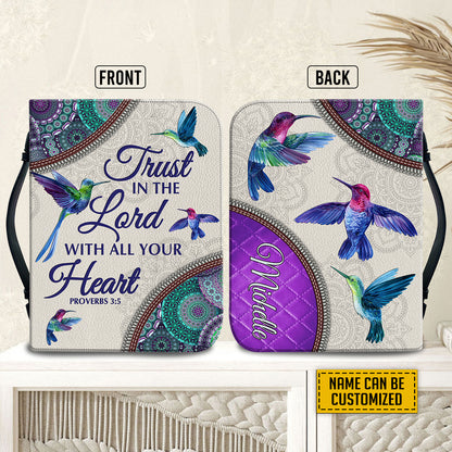 Teesdily | Hummingbird Mandala Customized Bible Bags, Trust In The Lord With All Your Heart Bible Purse, Christian Gifts For Women, Bible Accessories