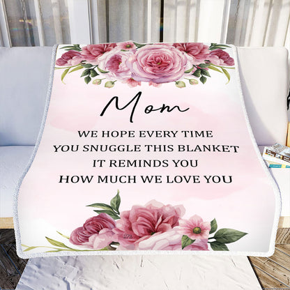 Teesdily | Mom Peony Fleece Blanket Mom We Hope Every Time You Snuggle This Blanket Warm Blanket Mothers Day Gift From Kid Son Daughter