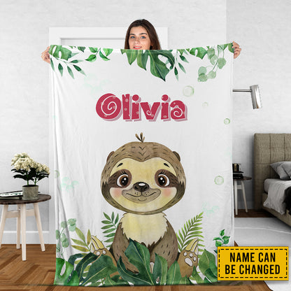 Sloth Custom Blanket For Baby, Personalized Safari Blanket, Personalized Kids Throw Blanket, Animal Lover Gifts, Nursery Bedroom Decor