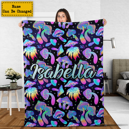 Teesdily | Magic Mushroom Psychedelic Customized Fleece Blanket Hippie Mushroom Customized Sofa Blanket Hippie Girl Gift Ideas Bedroom Decor