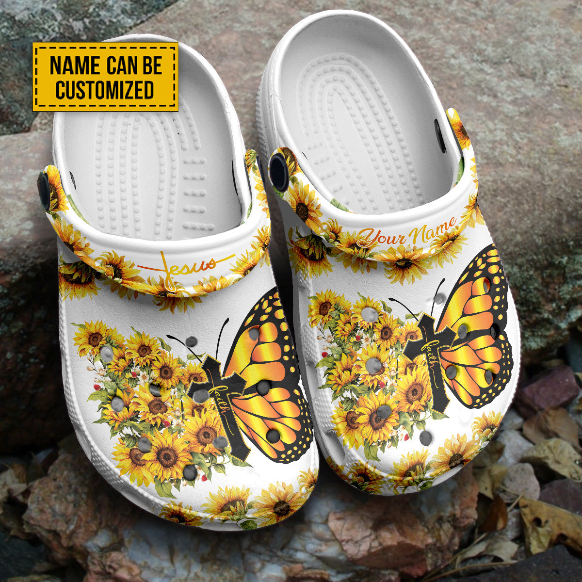 Teesdily | Butterfly, Flowers And Cross Customized Clog Shoes, Gift For Jesus Lovers, God Faith Believers, Christian Kid & Adult Eva Clogs