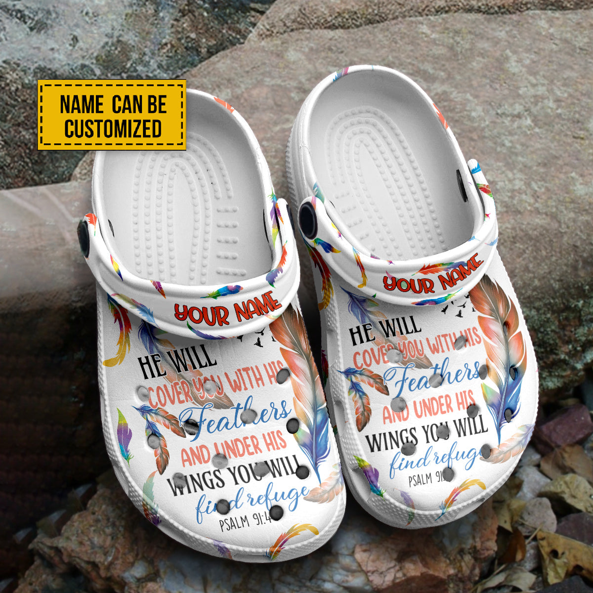 Teesdily | God Feather Customized Backstrap Clogs, Under His Wings You Will Find Refuge Clogs, Religious Christian Kid & Adult Eva Clogs