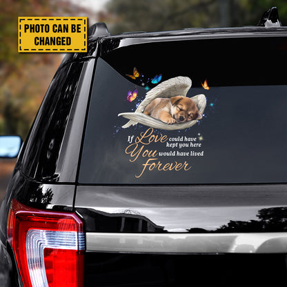 Teesdily | Customized Photo Pet Loss Memorial Car Vinyl Decal, Sleeping Pet Angel Sticker, Lovely Dog Angel Wings, Pet Lovers Gift