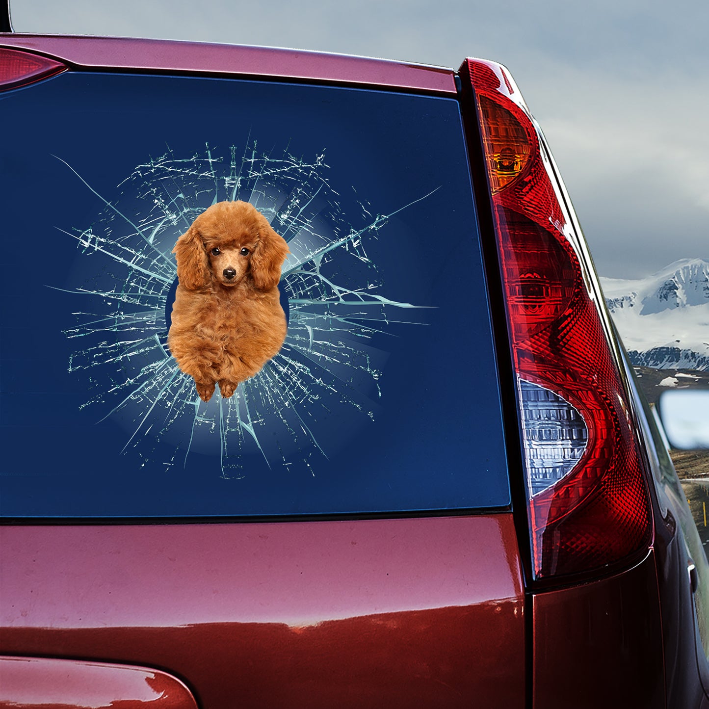 Teesdily | Toy Poodle Dog Stickers Car Decal Toy Poodle Broken Glass Dog Decals For Trucks Car Decor Dog Lover Gifts