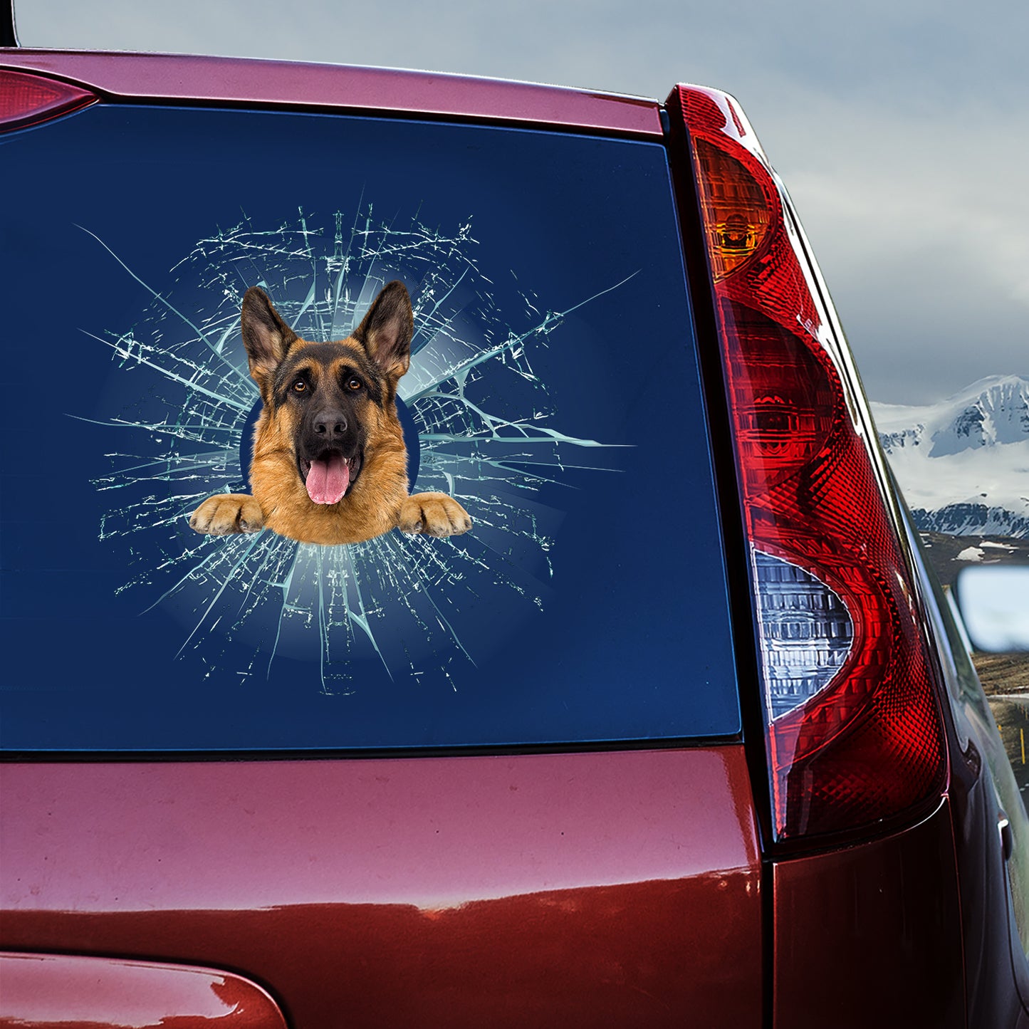 Teesdily | German Shepherd Broken Car Window Decal Dog Stickers Car Decal Sticker German Shepherd Dog Lover Window Sticker Gifts