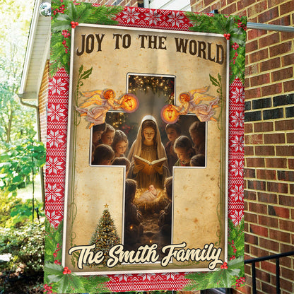 Teesdily | Custom Mary Nativity Jesus Christmas Flag, Joy To The World The Lord Is Come Garden Flag, Christ Cross House Flag Gift