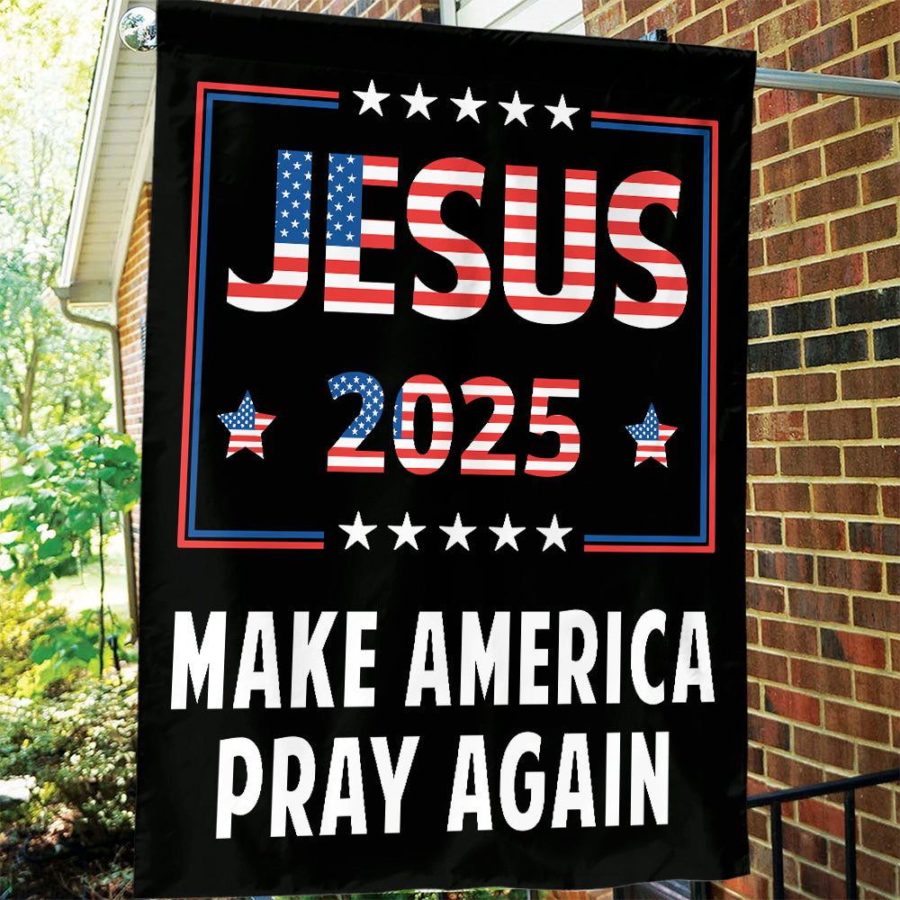 Teesdily | American Flag House Flag, Jesus 2024 Make America Pray Again Garden Flag With Stand, Jesus Home Decoration, Christian Patriotic Flag Gifts