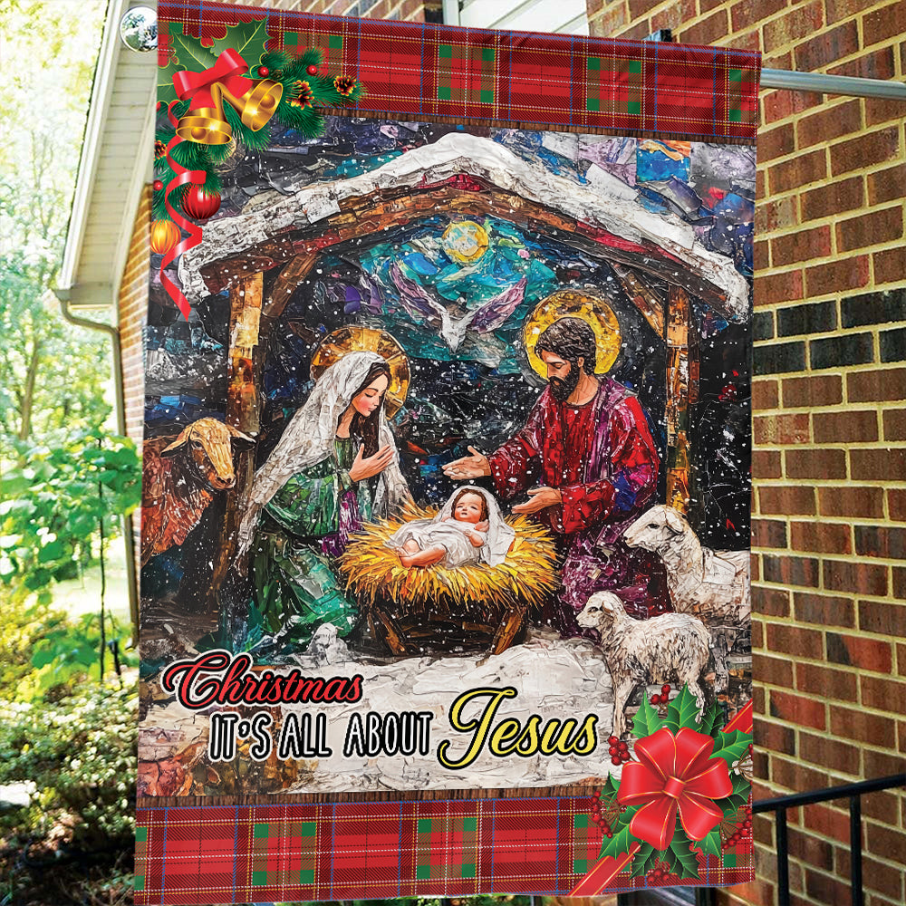 Teesdily | Christmas Jesus Garden Flag, Christmas It's All About Jesus Christian House Flag, Christmas Flag