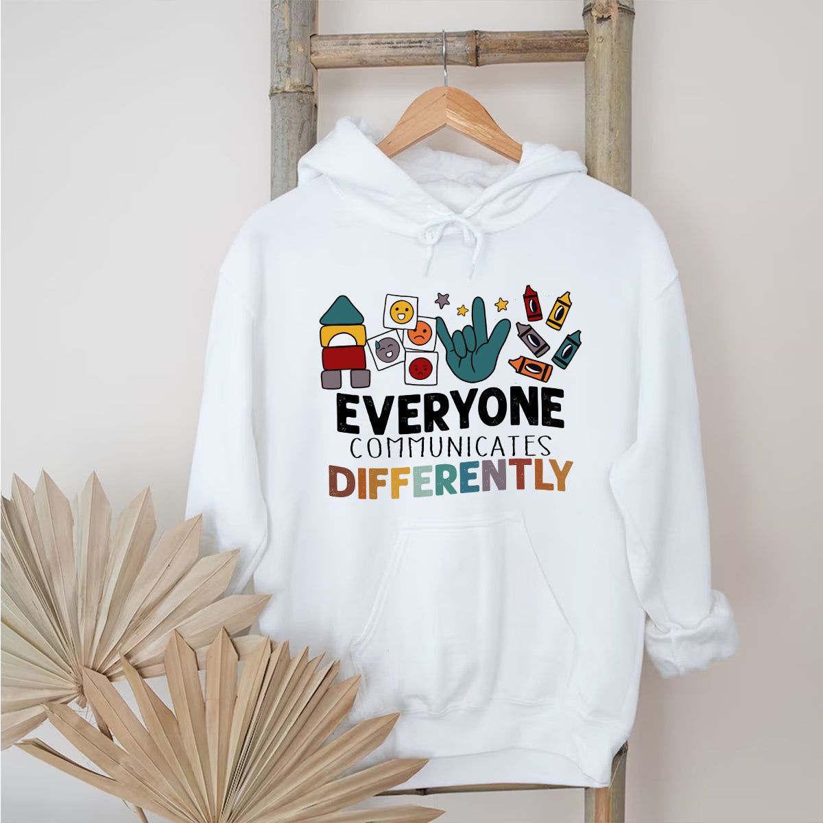 Teesdily | Autism Mom Shirt, Everyone Communicates Differently Tee, Autistic Gift, Autism Mom Mothers Day Clothing Tshirt Hoodie Sweatshirt Mug