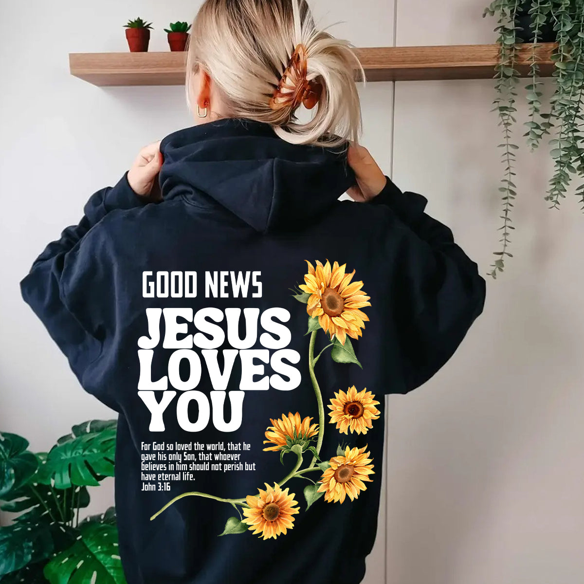 Teesdily | Jesus Sunflower Graphic Tee, Good News Jesus Loves You Sweatshirt Hoodie Mug, Jesus God Christian Crewneck, Christian Girl Women Gifts