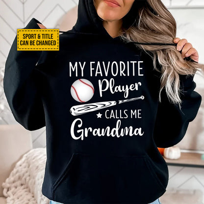 Teesdily | Customized Sport Mom Grandma Shirt My Favorite Player Calls Me Grandma Women Short Sleeve Tops Cute Grandma Gift Pullover Crewneck