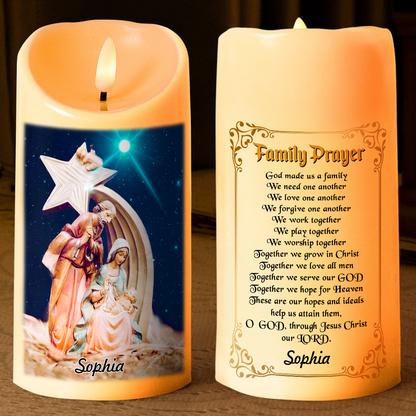 Teesdily | Customized Jesus Nativity LED Candle, Family Prayer Christmas Gift, Jesus Lover Gift, Xmas Gift, Christian Led Candle