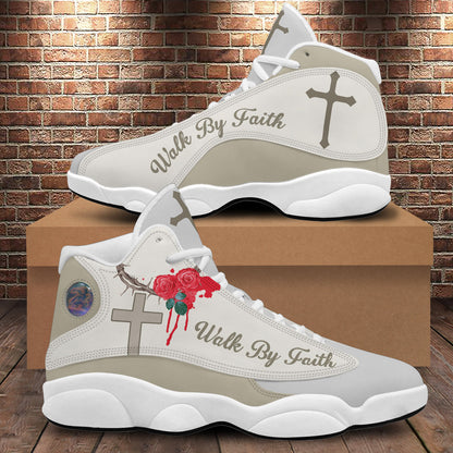 Teesdily | Jesus Crown Rose Basketball Shoes, Walk By Faith Basketball Shoes With Thick Soles, Cross And Rose Unisex Shoes, Christian Gifts