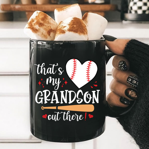 Teesdily | Baseball Grandma Shirt, That's My Grandson Out There Tops, Mothers Day Gift, Sporty Nana Streetwear Clothing Tshirt Hoodie Sweatshirt Mug