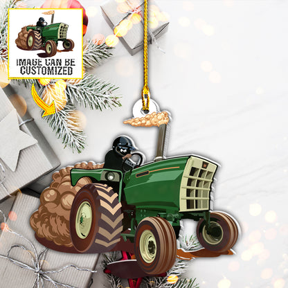 Teesdily | Customized Photo Tractor Christmas Ornament Tractor Driver Ornament Home Decor Christmas Holiday Party Farmers Gift