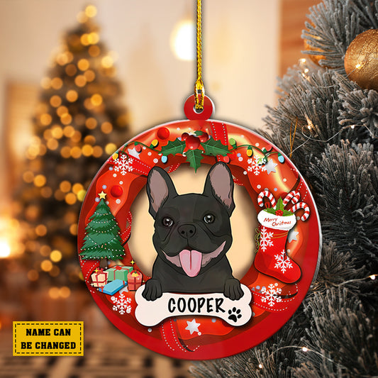 Teesdily | French Bulldog Customized Christmas Ornament Pet Ornament Christmas Keepsake Holiday Party Decoration French Bulldog Lover Xmas Decoration