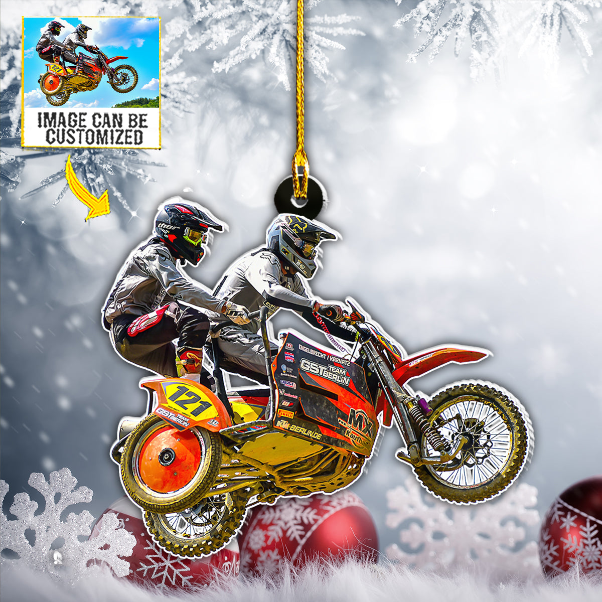 Teesdily | Customized Photo Motorcycle Racer Christmas Ornament Motor Biker Ornament For Motorcycle Lovers Home Decor Custom Photo Christmas Ornament