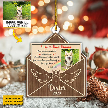 Teesdily | Pet Custom Photo Car Pendant Hanging Christmas A Letter From Heaven Dog Memorial Ornament Personalized Pet Memorial Ornament With Photo