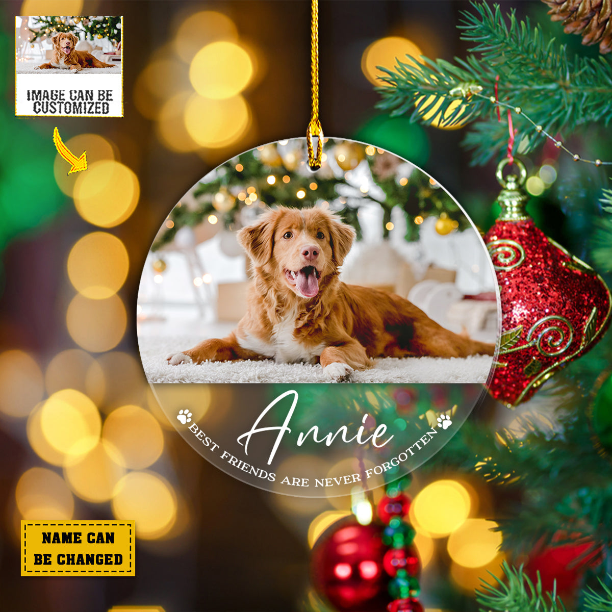 Teesdily | Pet Customized Photo Memorial Dog Ornament Loss Of Pet Car Ornament Best Friends Are Never Forgotten Christmas Ornament Tree Decor