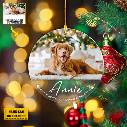 Teesdily | Pet Customized Photo Memorial Dog Ornament Loss Of Pet Car Ornament Best Friends Are Never Forgotten Christmas Ornament Tree Decor