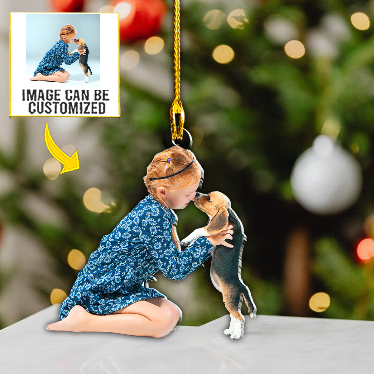 Teesdily | Customized Photo Baby And Pet Christmas Ornament Dog Owners Gift Kids Ornament Personalized Custom Shaped Acrylic Photo Ornament