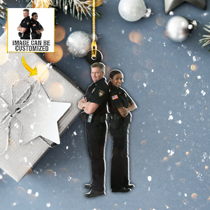 Teesdily | Customized Police Officer Couple Christmas Hanging Ornament First Christmas As A Police Ornament Personalized Photo Ornaments 2 Sided