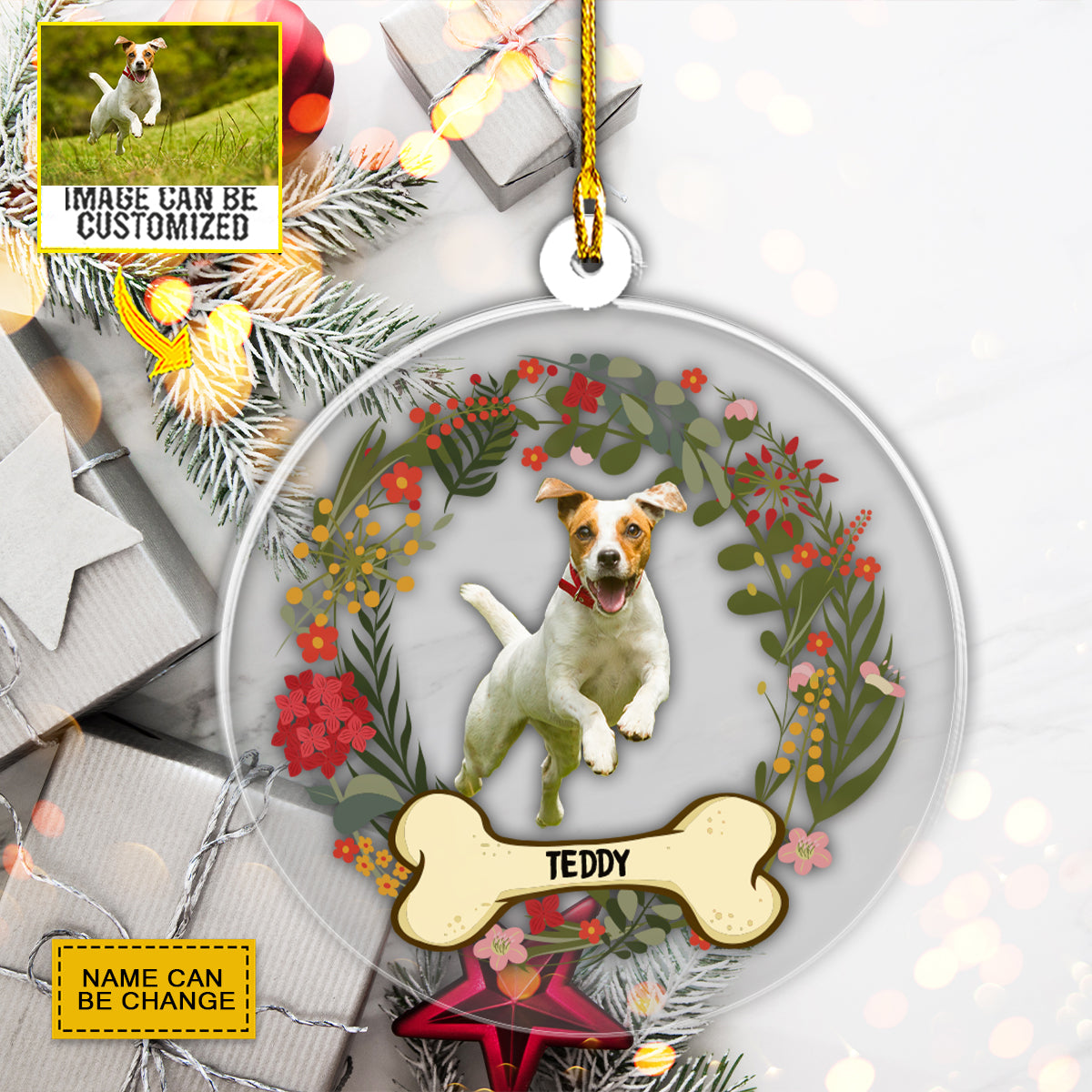 Teesdily | Personalized Dog Photo Car Pendant Hanging Dog Pet Christmas Ornament Christmas Gift For Dog Pet Owner Pet Lover Car Hanging Decor