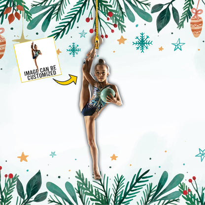 Teesdily | Customized Photo Gymnastics Ornament Christmas Decorations For Home Sport Lovers Gift Personalised Photo Christmas Ornament