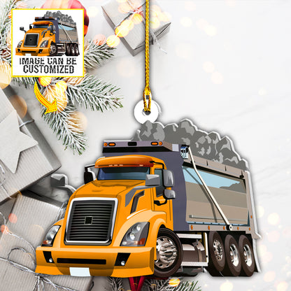 Teesdily | Customized Photo Dump Truck Car Christmas Ornament Truck Driver Ornament Gift For Truckers Christmas Tree Decor Custom Photo Car Ornament