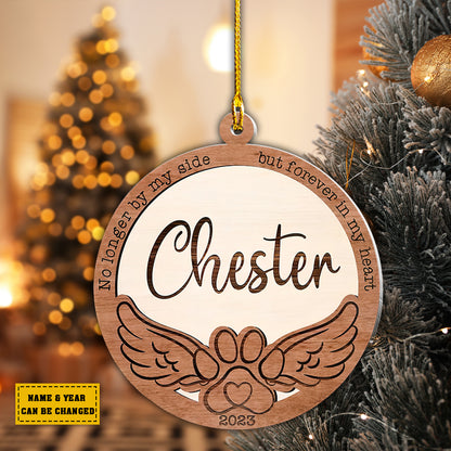 Teesdily | Dog Paw With Wings Customized Name Memorial Christmas Ornament No Longer By My Side But Forever In My Heart Pet Remembrance Gifts